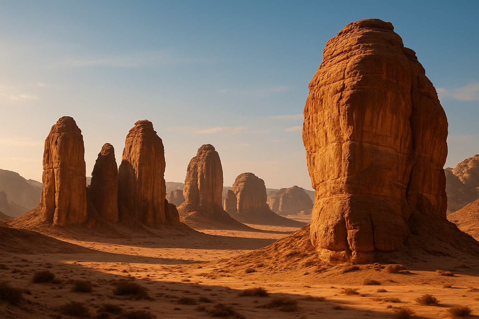 AlUla sandstone formations at golden hour