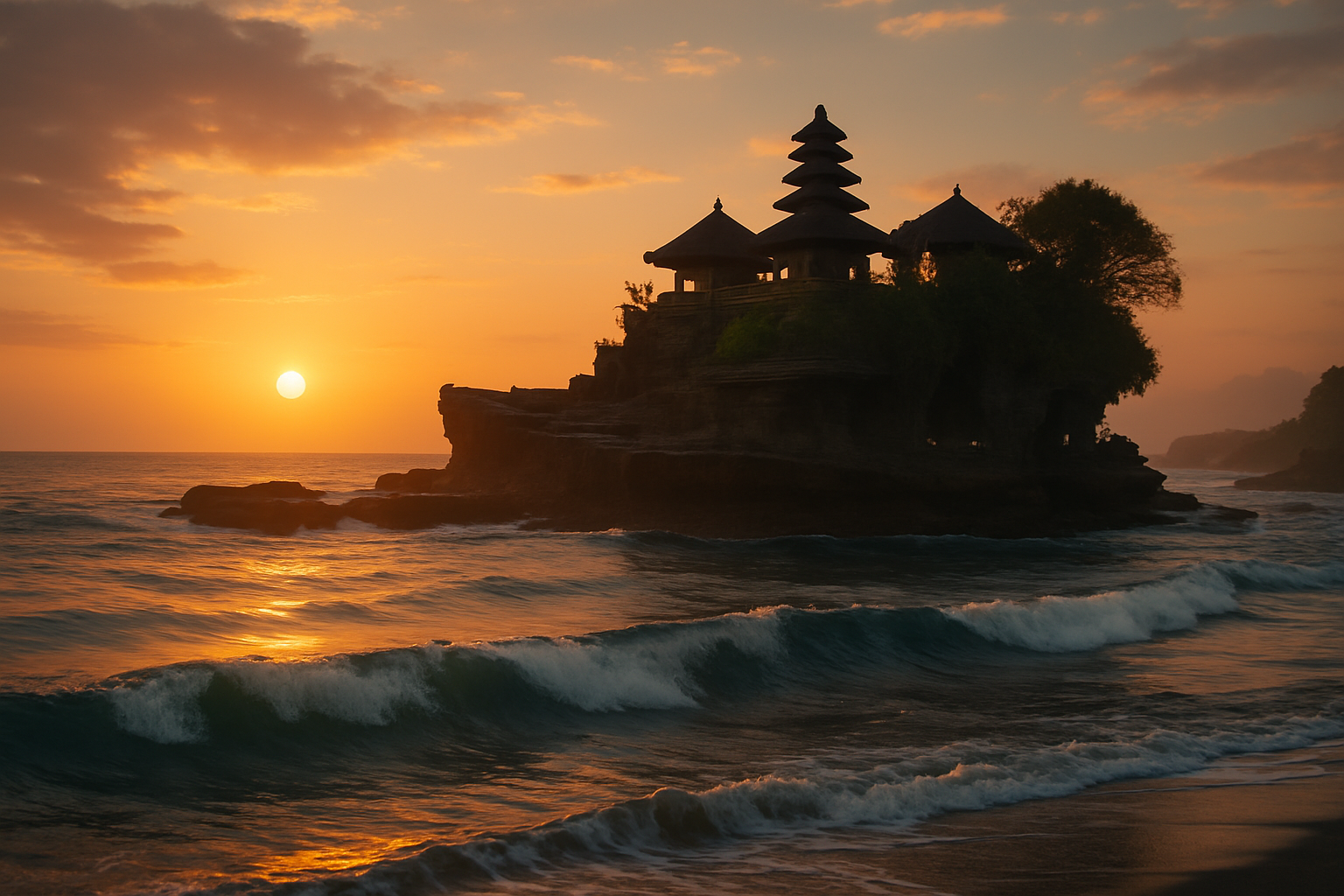 Bali sea temple at sunset