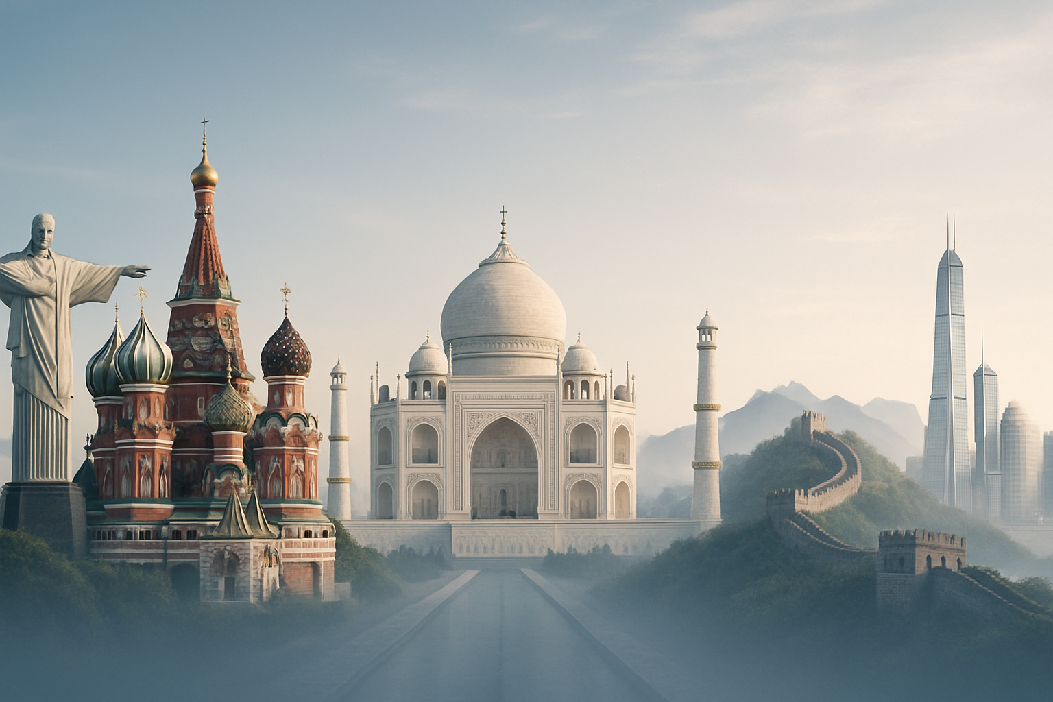 Collage of iconic BRICS and BRICS Plus destinations