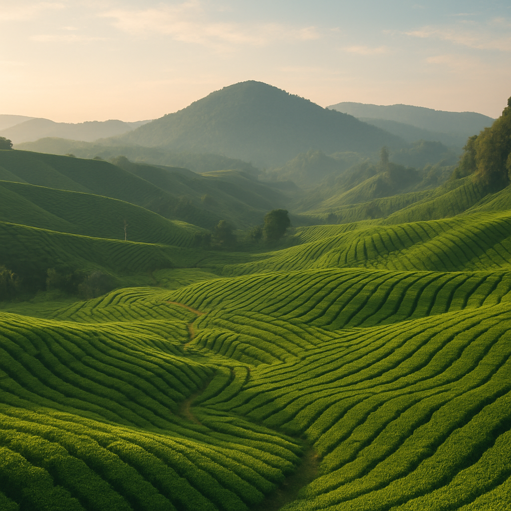 Cameron Highlands tea plantations with rolling green hills