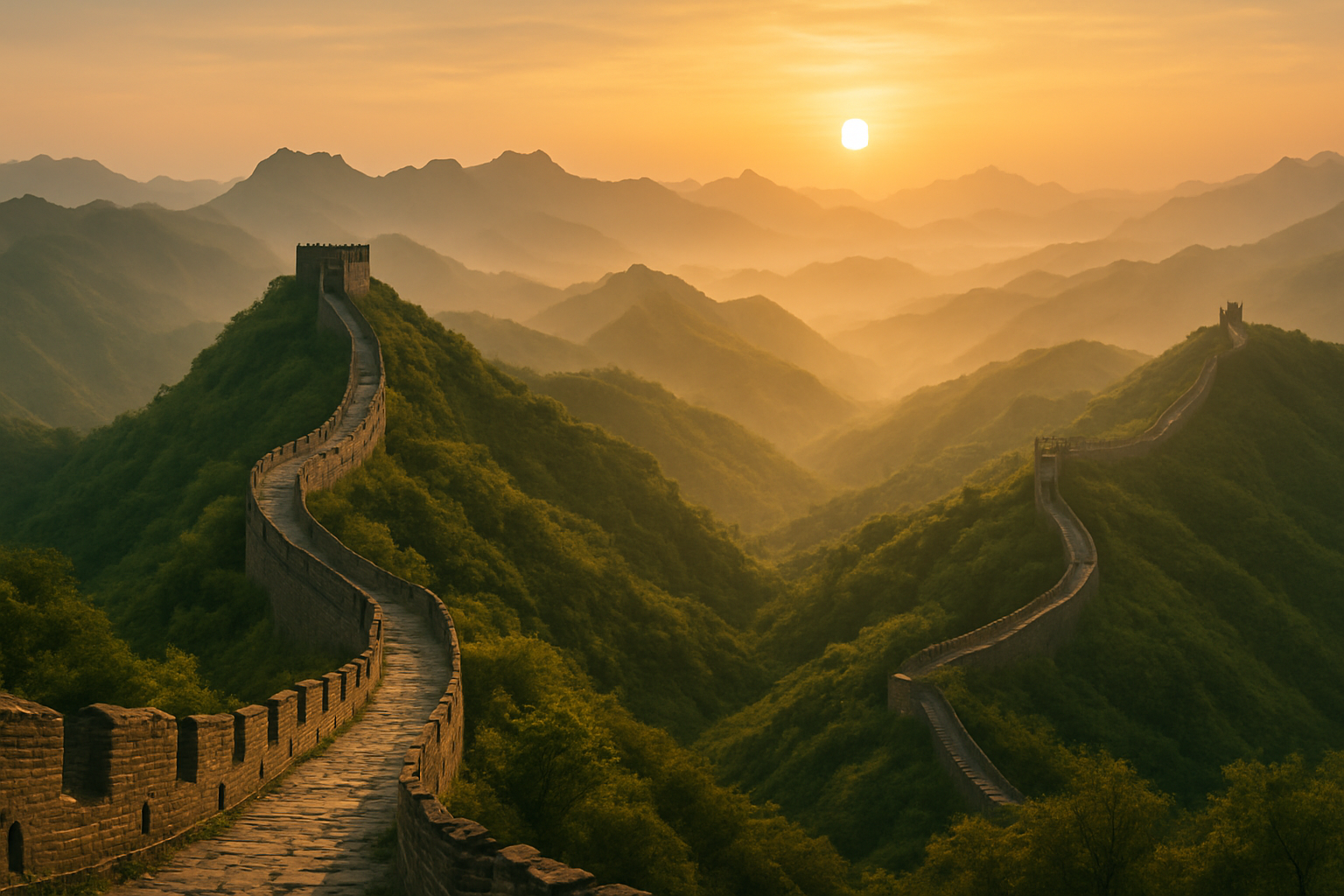 Great Wall of China at sunrise