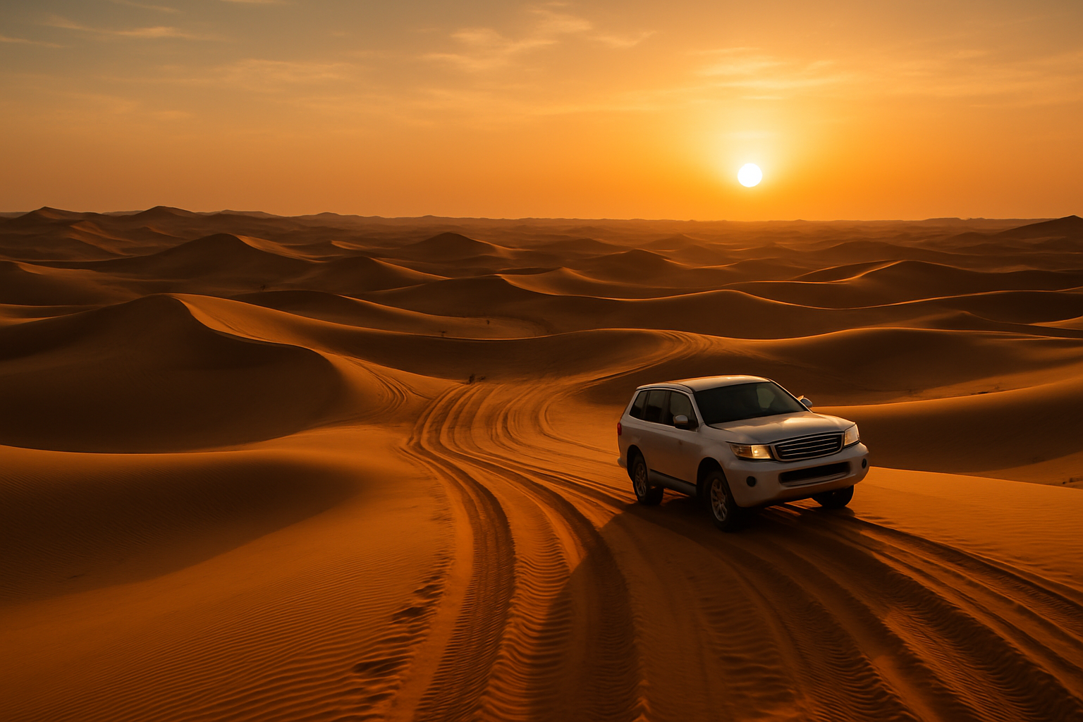 Desert safari at sunset with dunes and 4x4 adventure