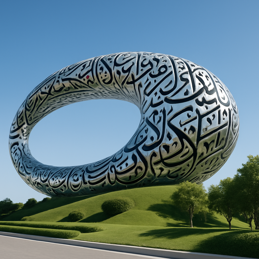 Museum of the Future with its iconic oval form and calligraphy facade against a blue sky