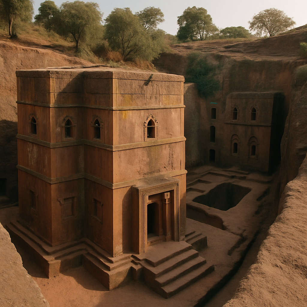 Rock-hewn churches of Lalibela carved into red stone