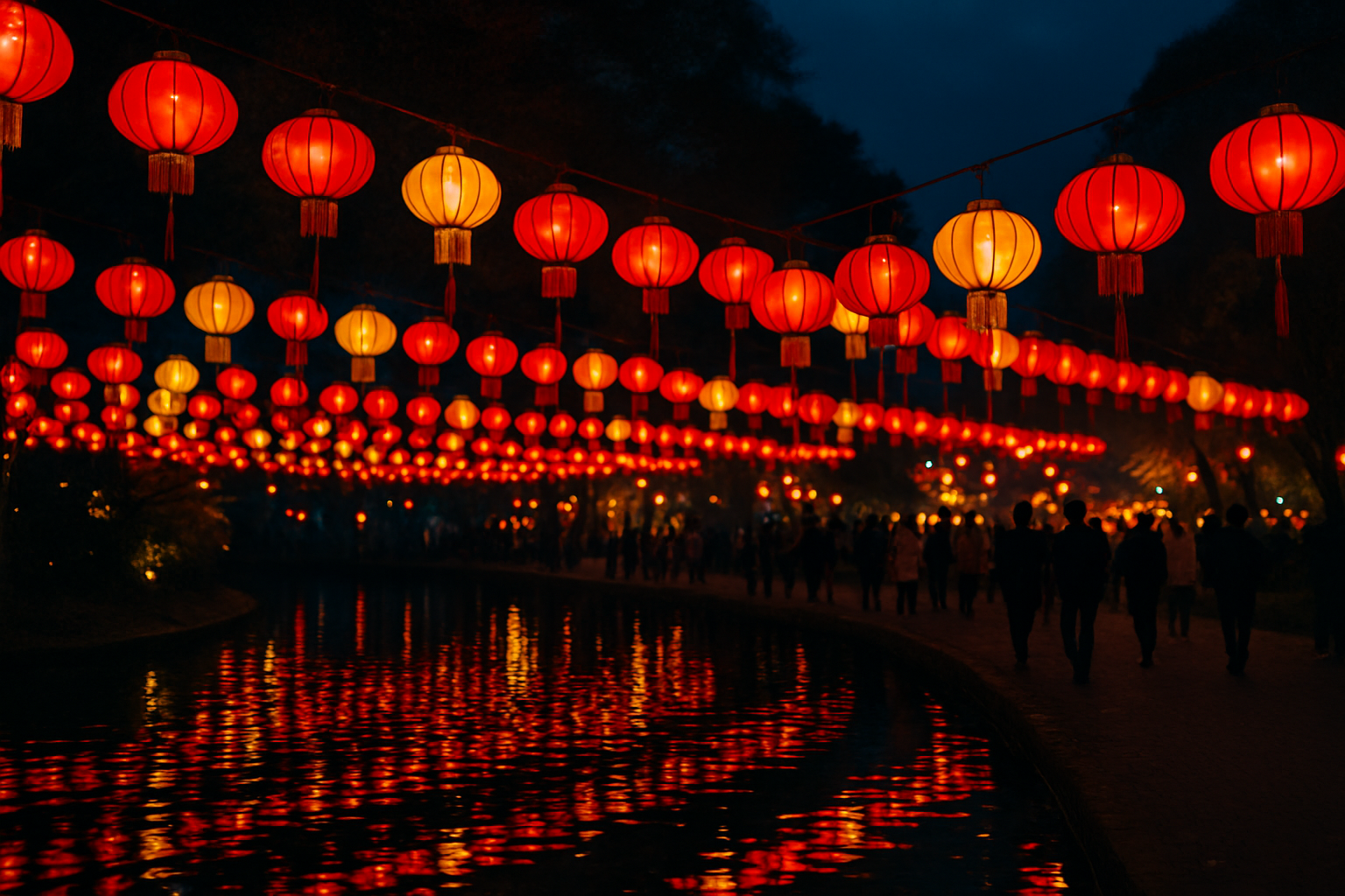 Chinese lantern festival night scene with glowing lanterns