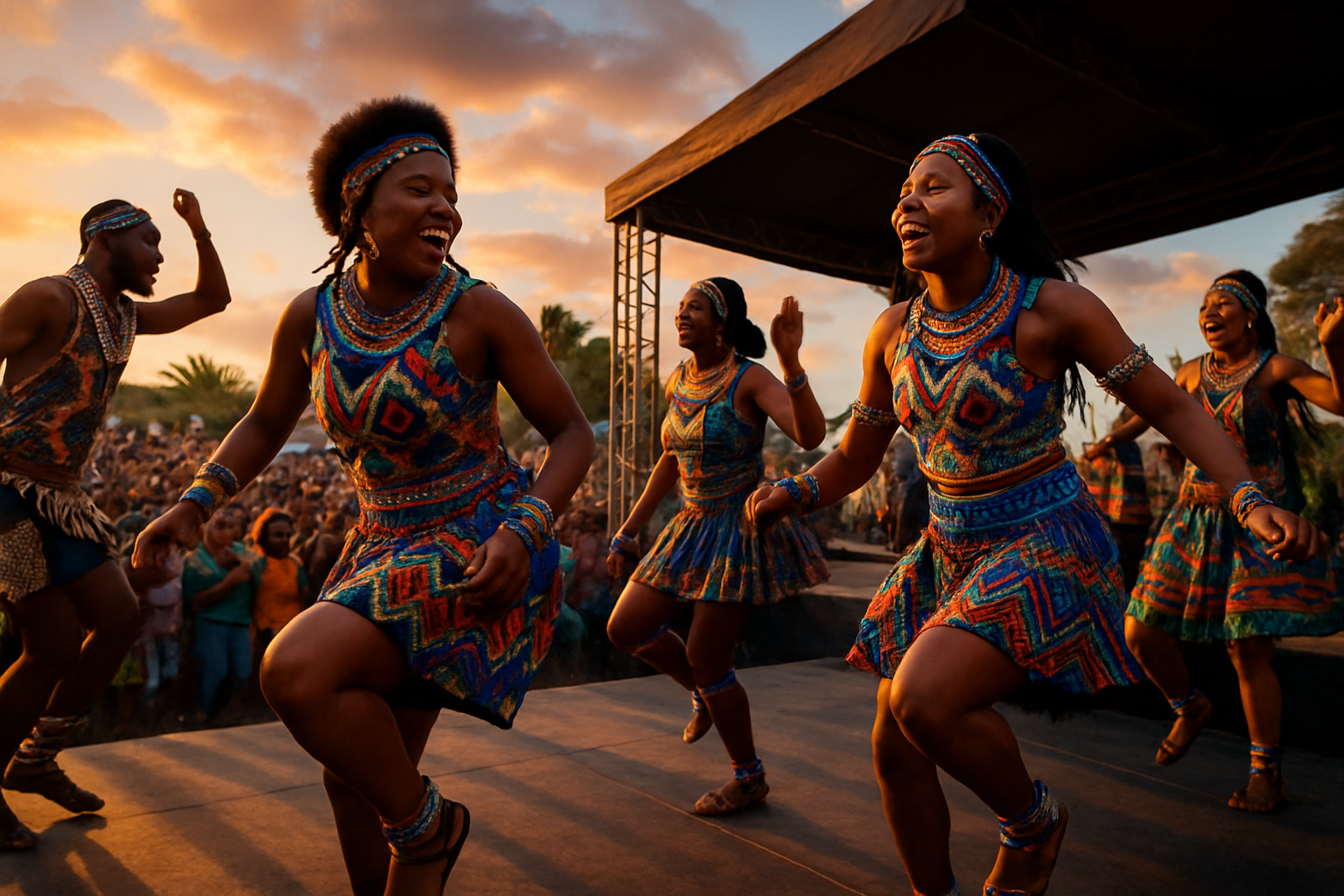 South African cultural festival with dancers and vibrant attire
