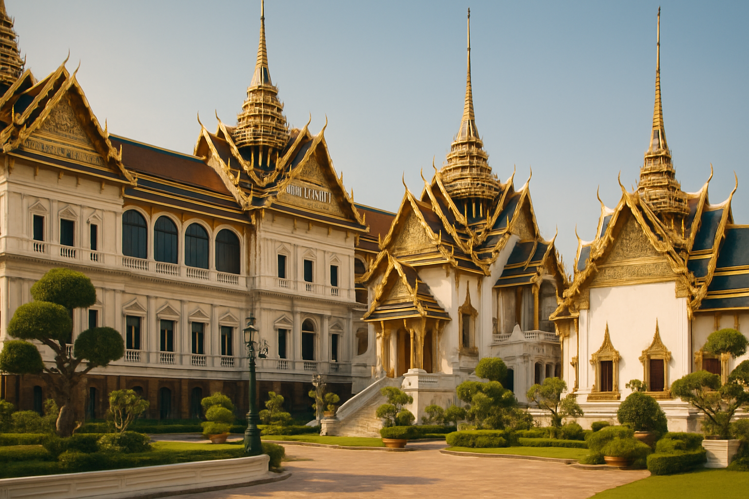 Grand Palace in Bangkok with golden rooftops and ornate spires
