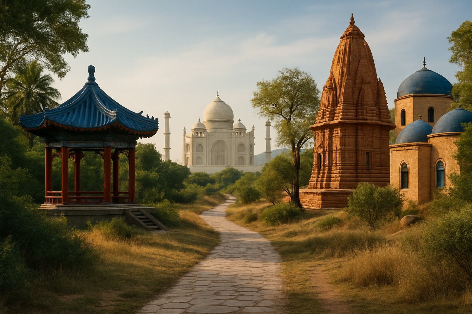 Cultural landmarks trail blending architecture and landscapes