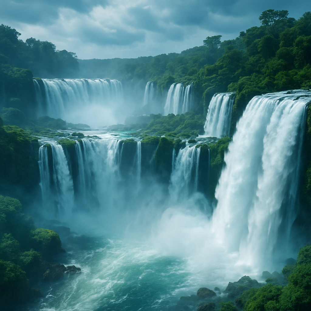 Iguazu Falls with cascading water and mist