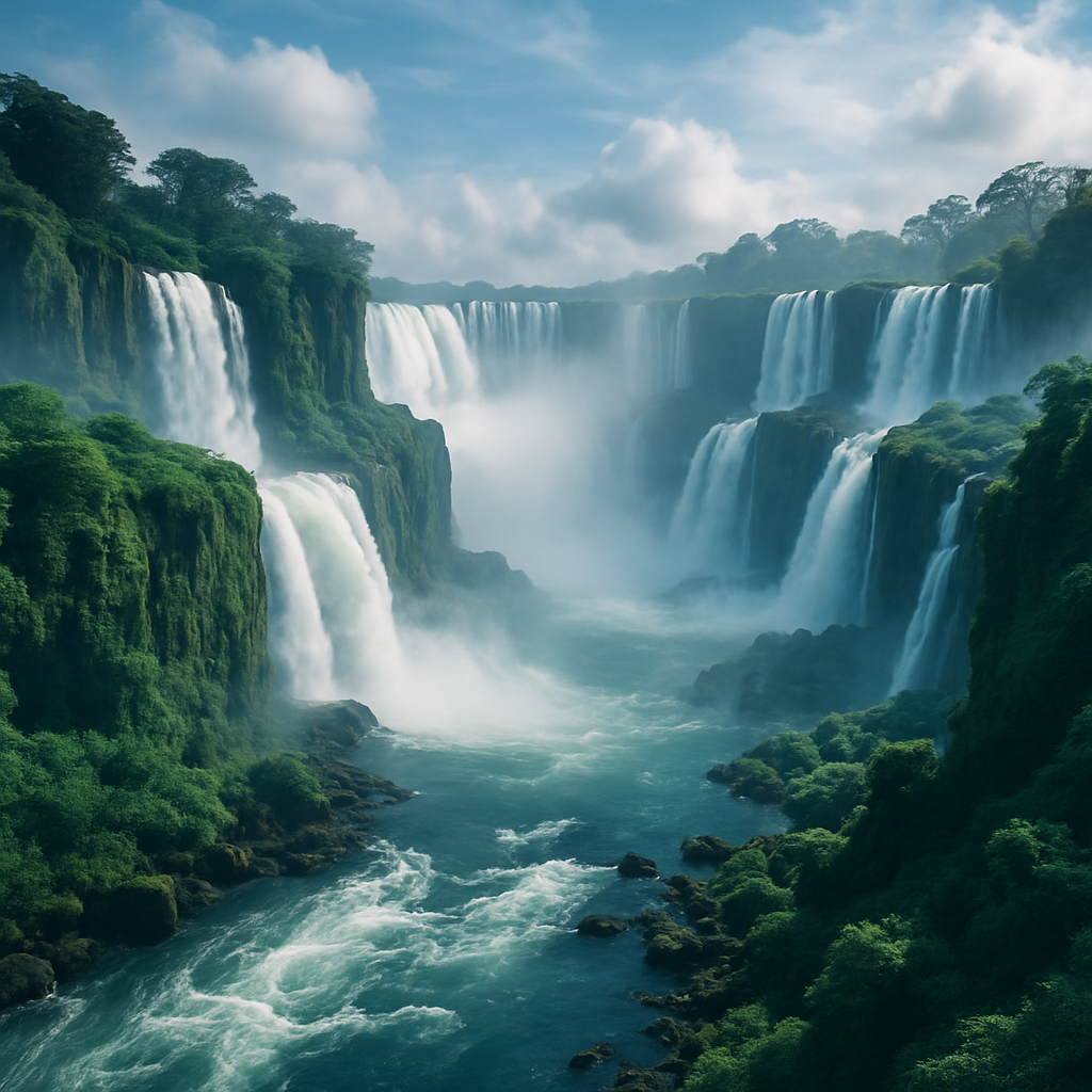 Iguazu Falls with cascading water and mist