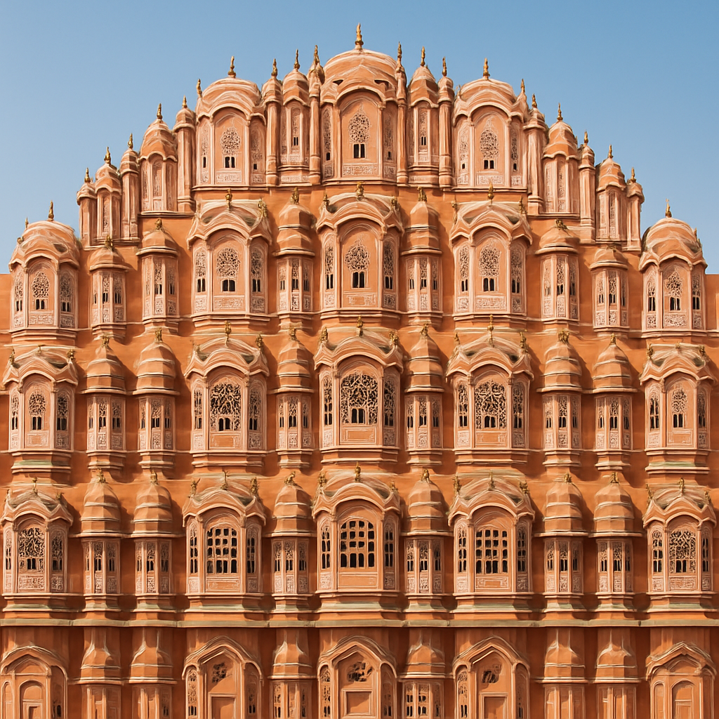 Jaipur Hawa Mahal palace facade with pink sandstone