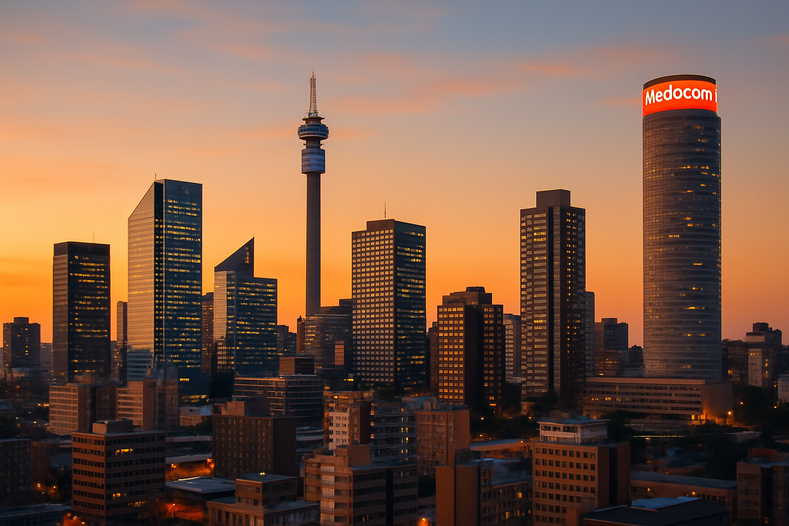 Johannesburg skyline with modern buildings and sunset light