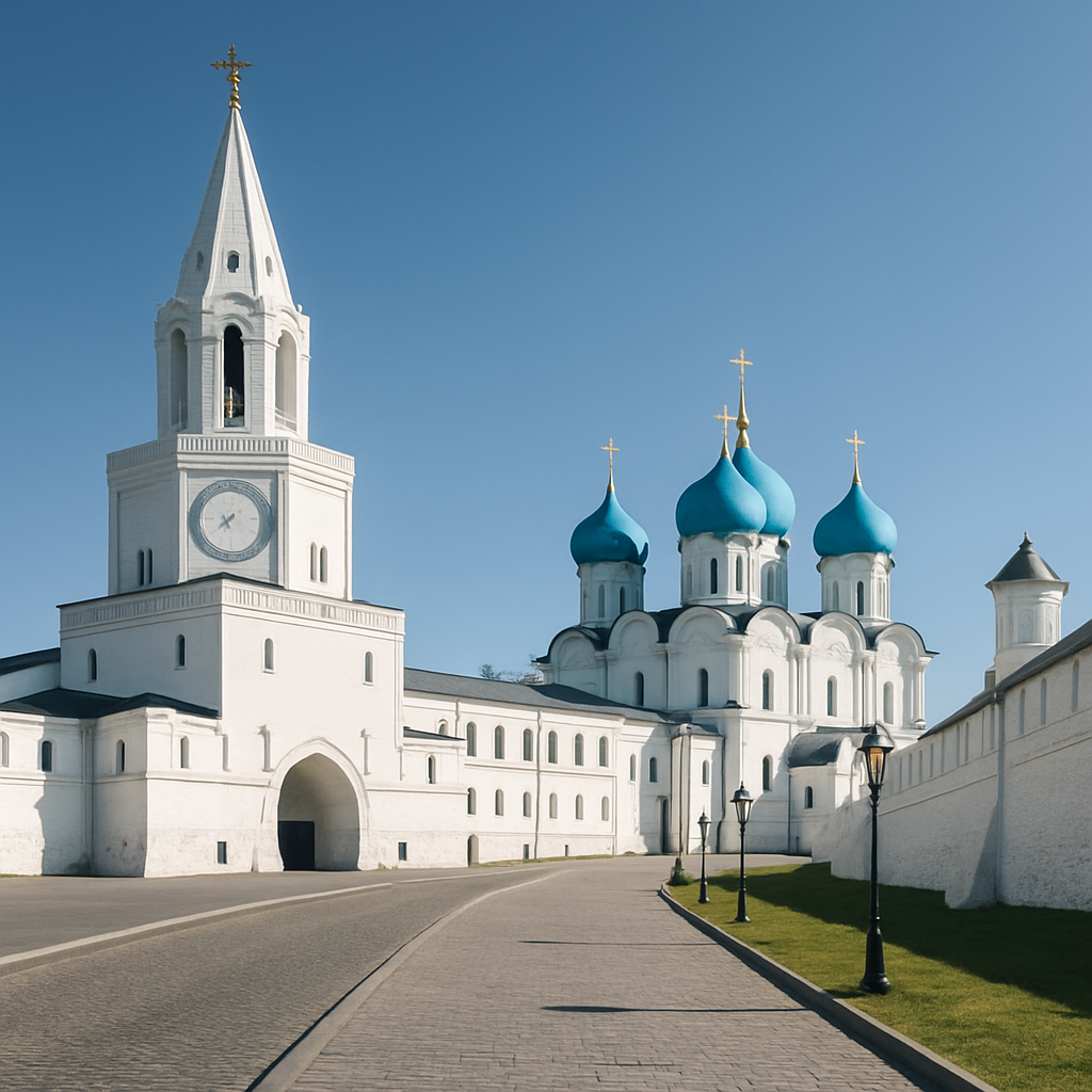 Kazan Kremlin with white walls and blue sky