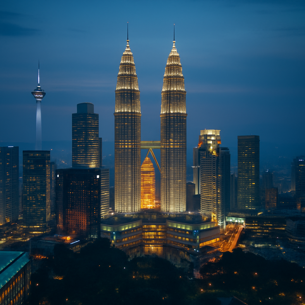 Kuala Lumpur skyline with Petronas Towers at dusk