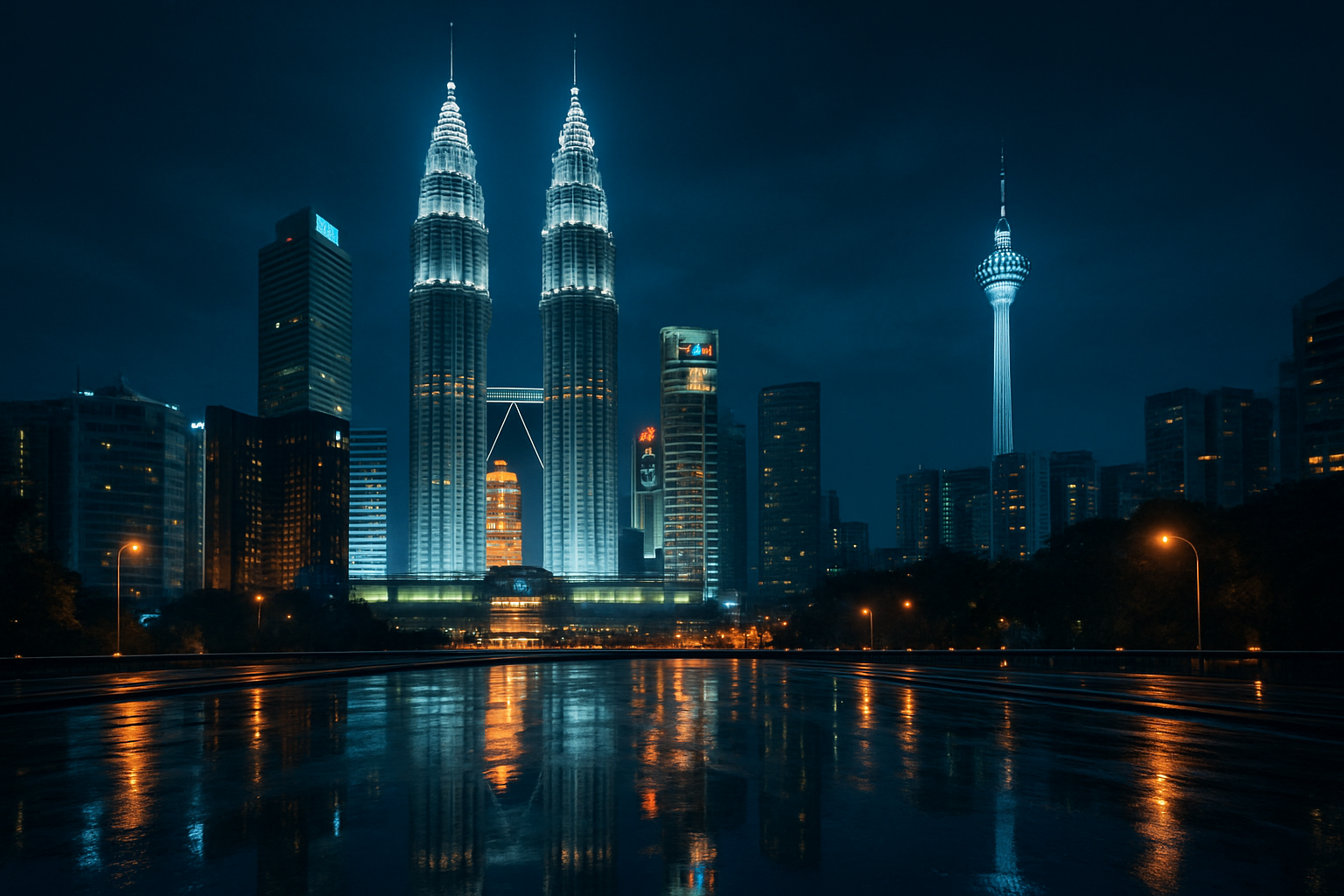 Kuala Lumpur skyline with city lights and modern towers