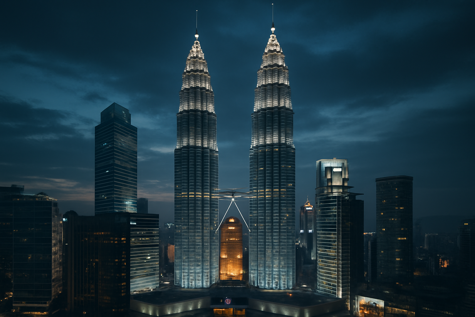 Petronas Twin Towers above Kuala Lumpur at twilight