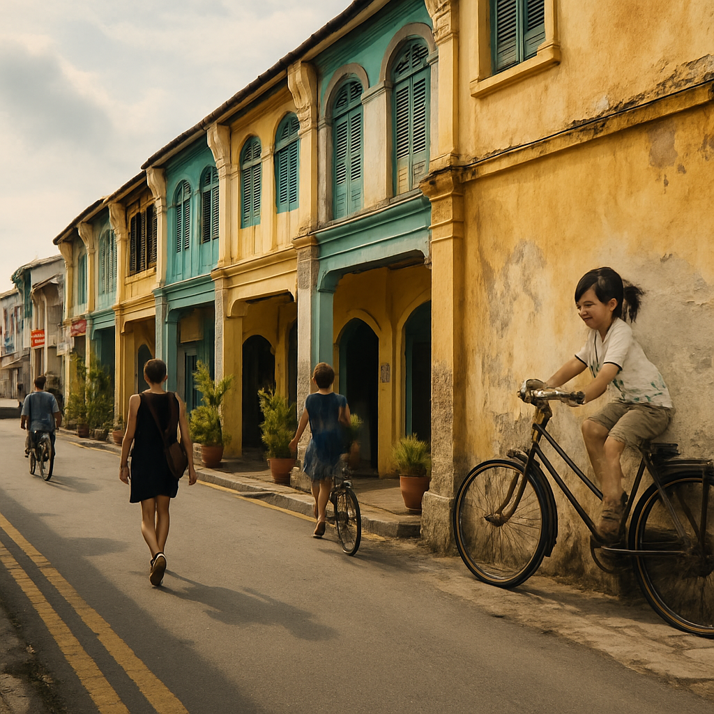 Penang heritage streets with colorful shophouses and street art