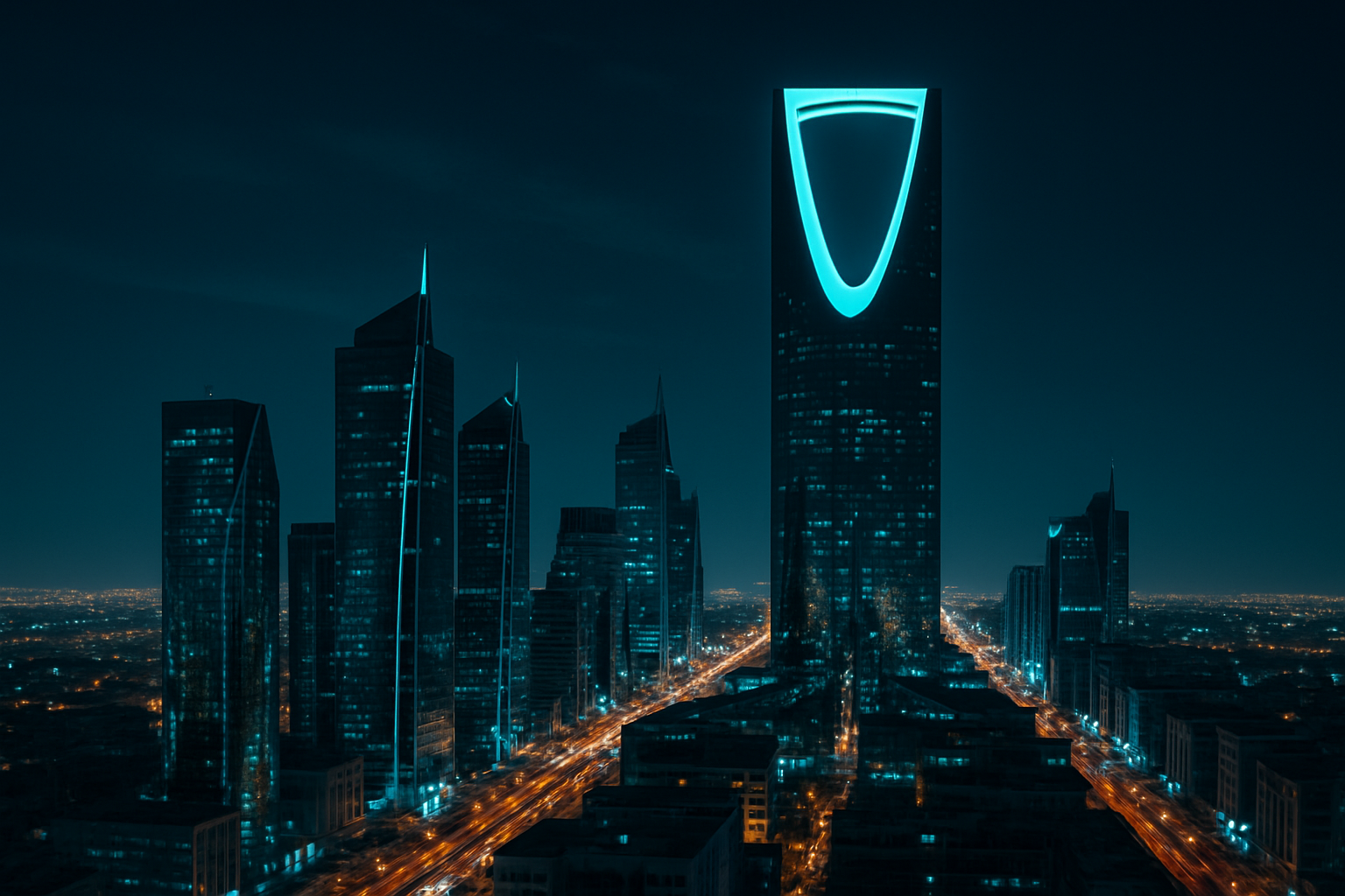 Riyadh skyline with Kingdom Centre Tower at night