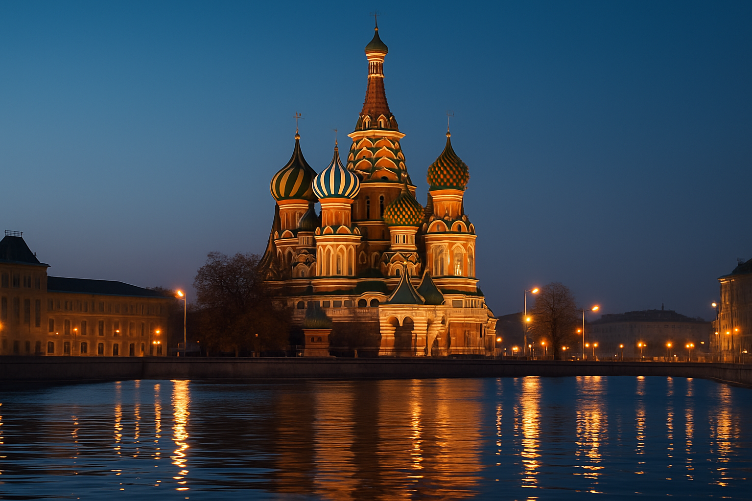 Russia cathedral skyline at dusk