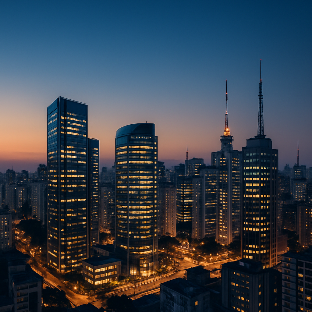 São Paulo skyline at dusk with city lights