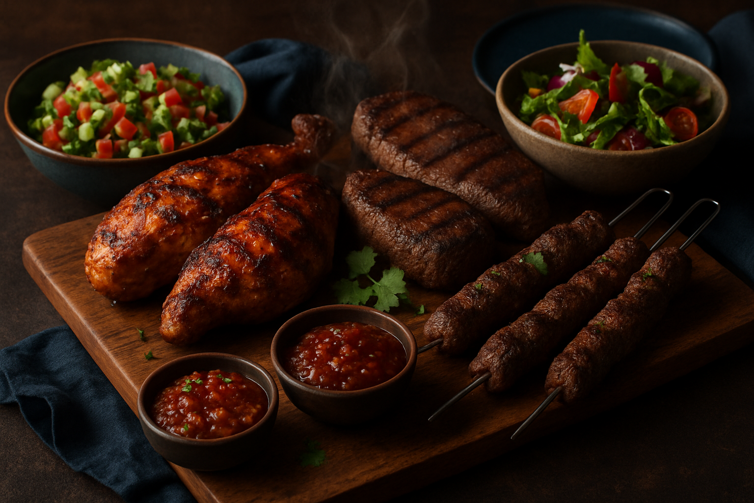 South African braai feast with chicken, beef, and lamb