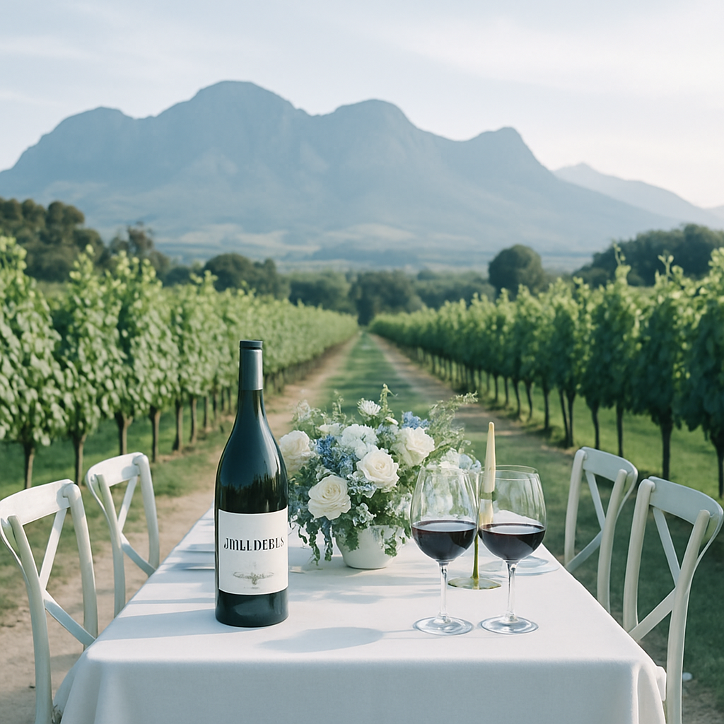 Elegant Cape winelands dining with vineyard backdrop