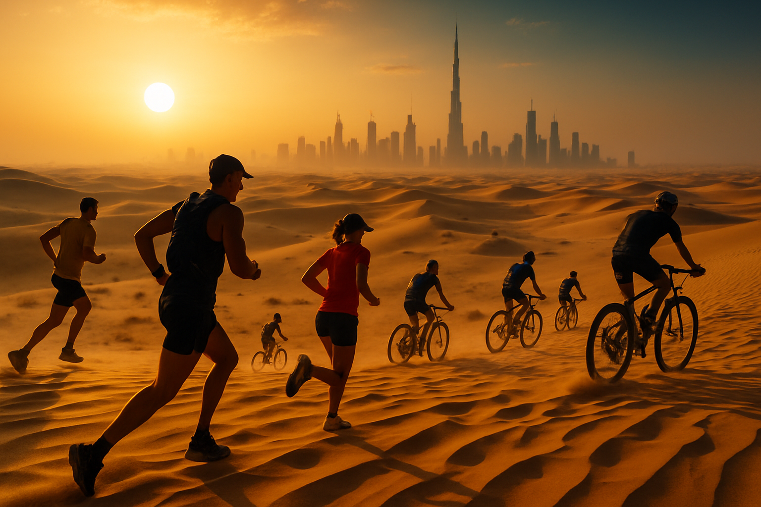 Desert endurance sports event with international competitors