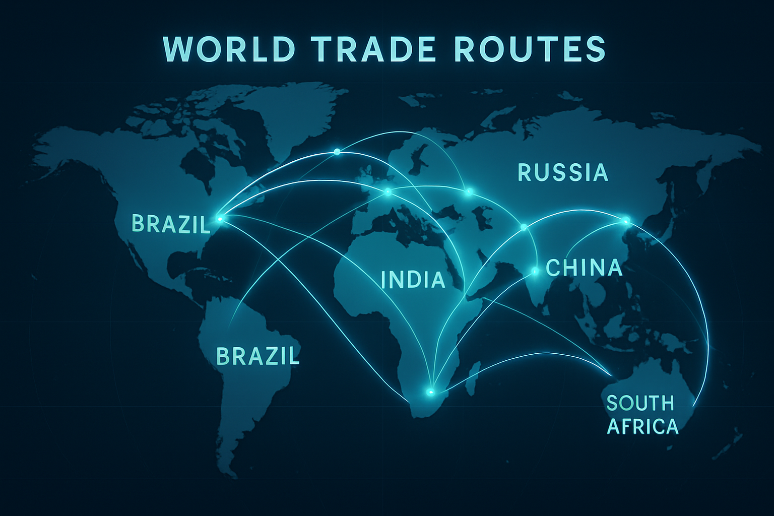 Global trade routes map highlighting BRICS regions
