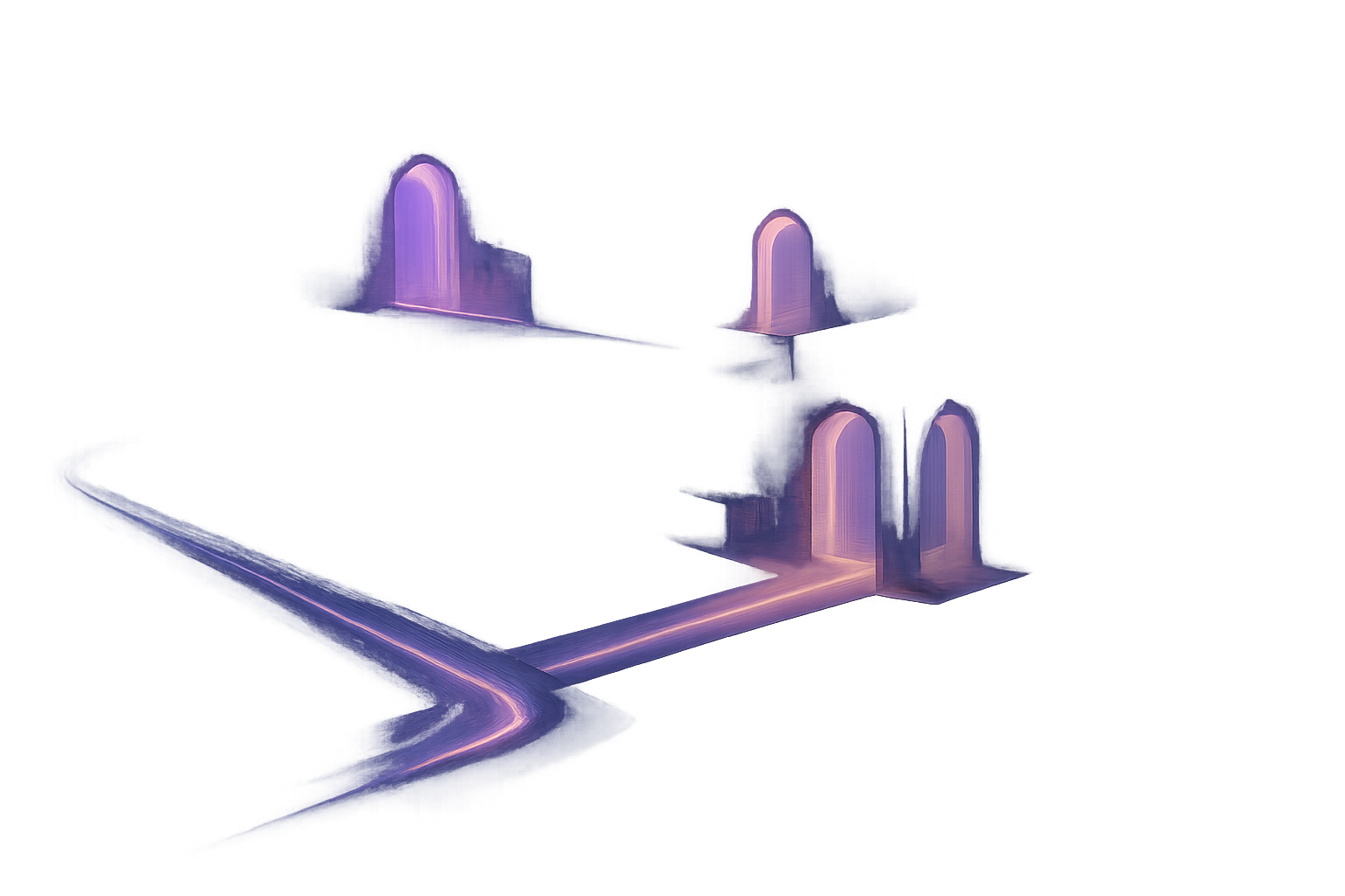Surreal floating city with luminous pathways and geometric portals