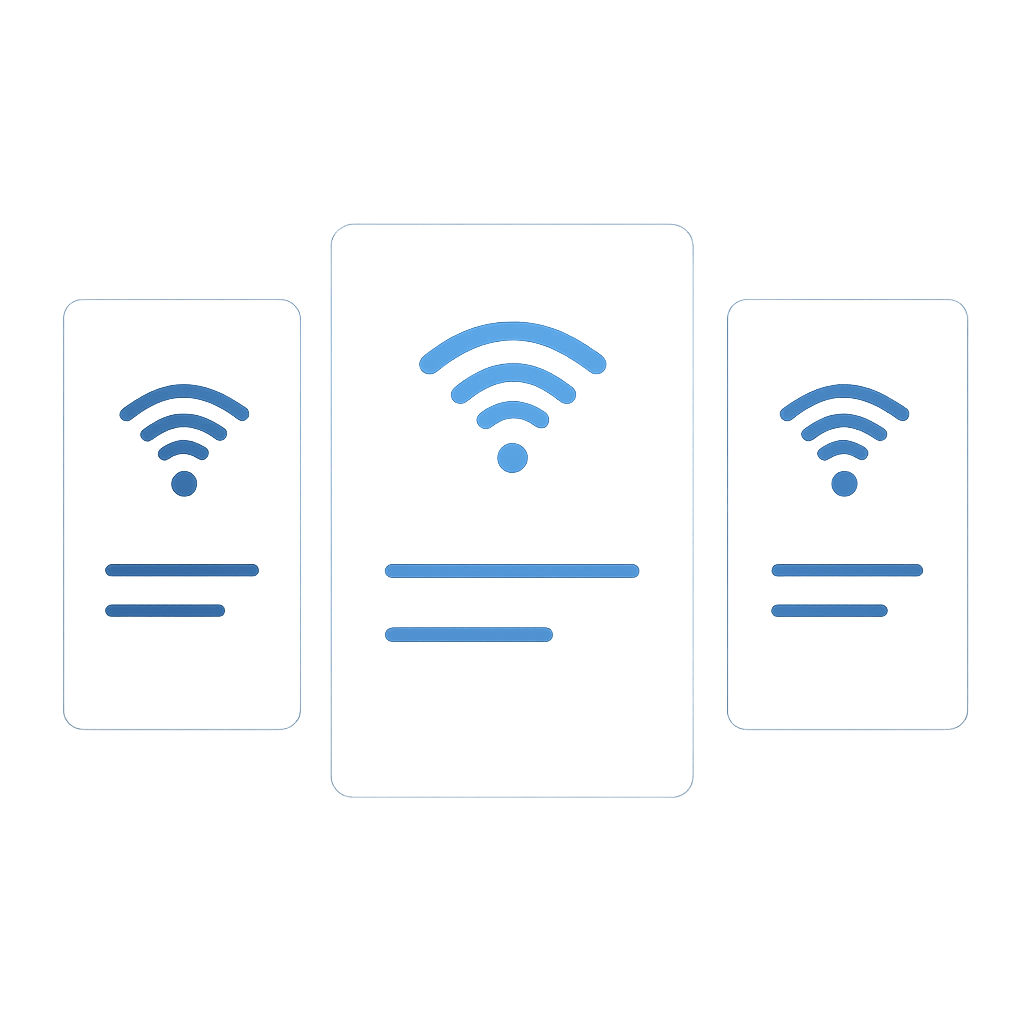 Panel comparativo de planes móviles e internet en un dashboard corporativo con tarjetas azules
