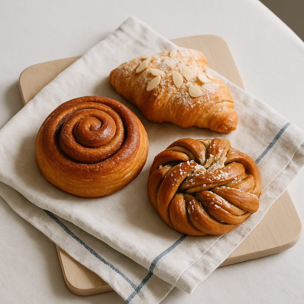 Fresh pastries on a simple linen napkin