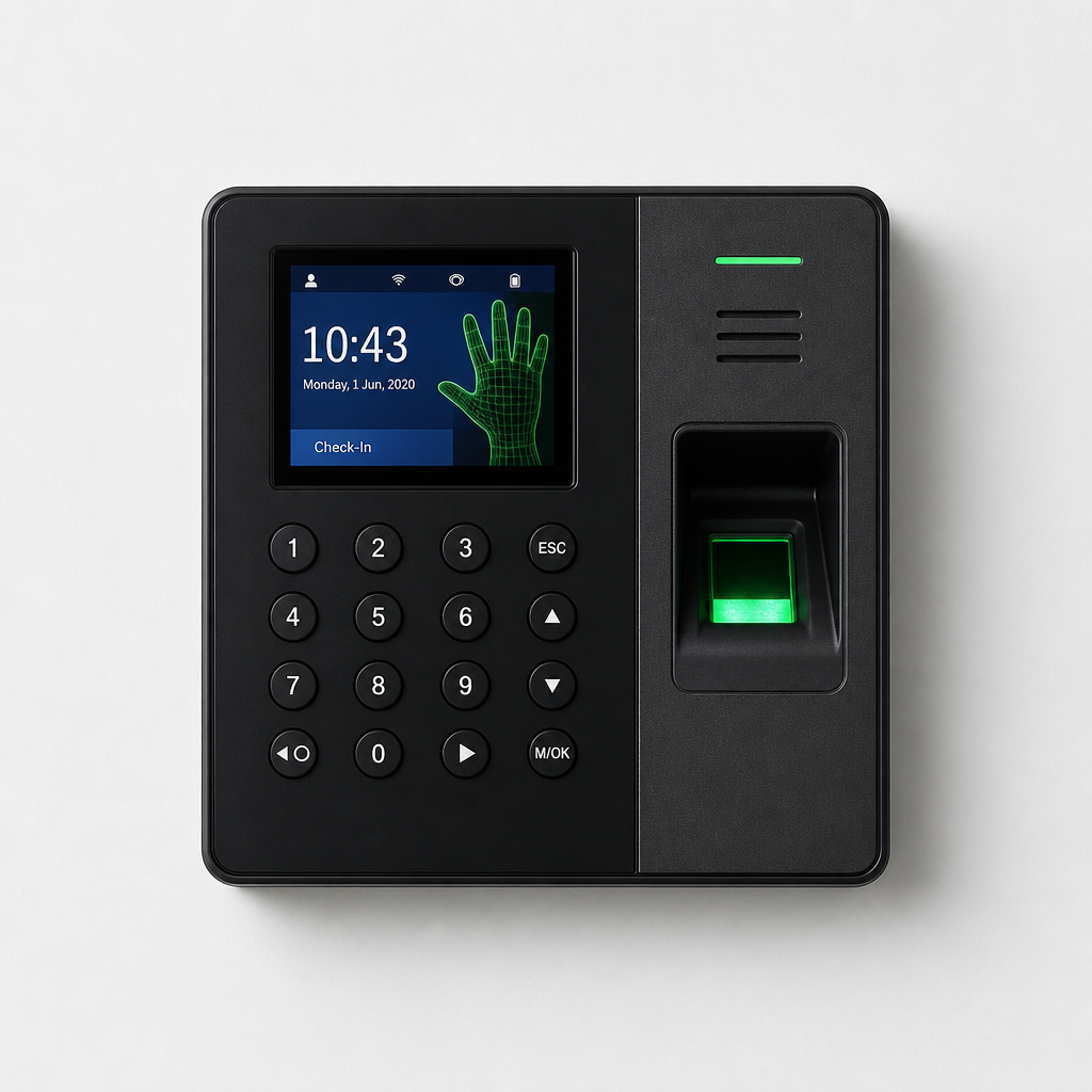 Wall-mount biometric attendance machine with fingerprint sensor and display