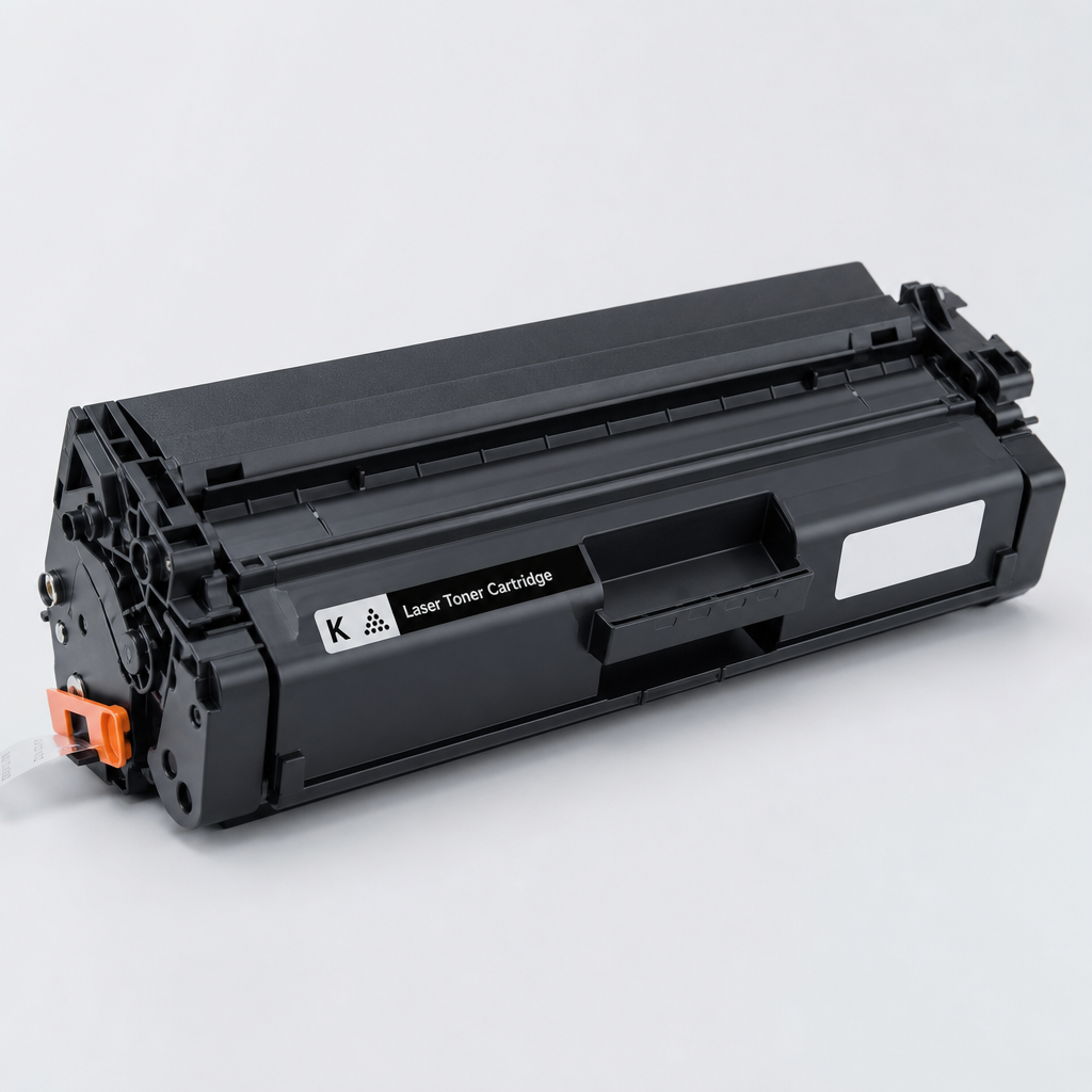 Single black laser toner cartridge with protective casing for office printers