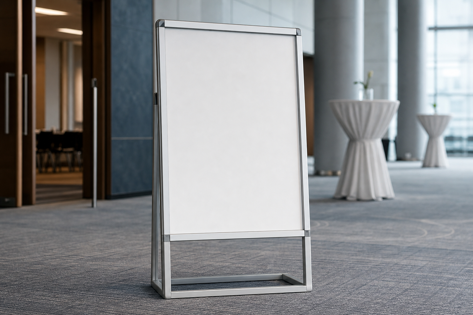 Freestanding conference signboard with metal frame