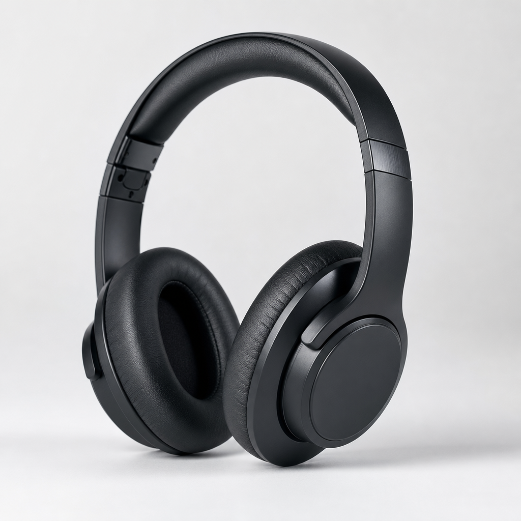 Black over-ear stereo office headphones with cushioned headband