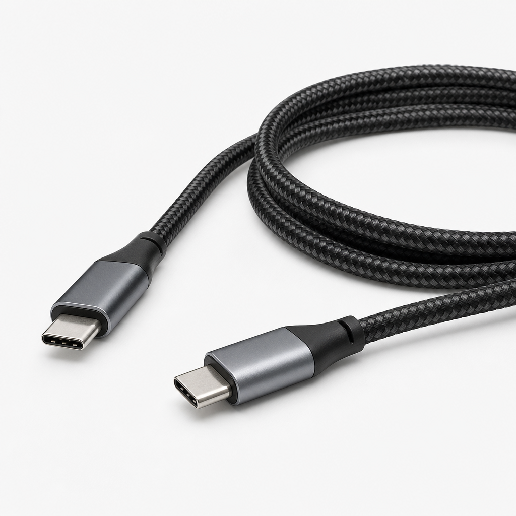 Braided black USB-C data cable with metal connectors