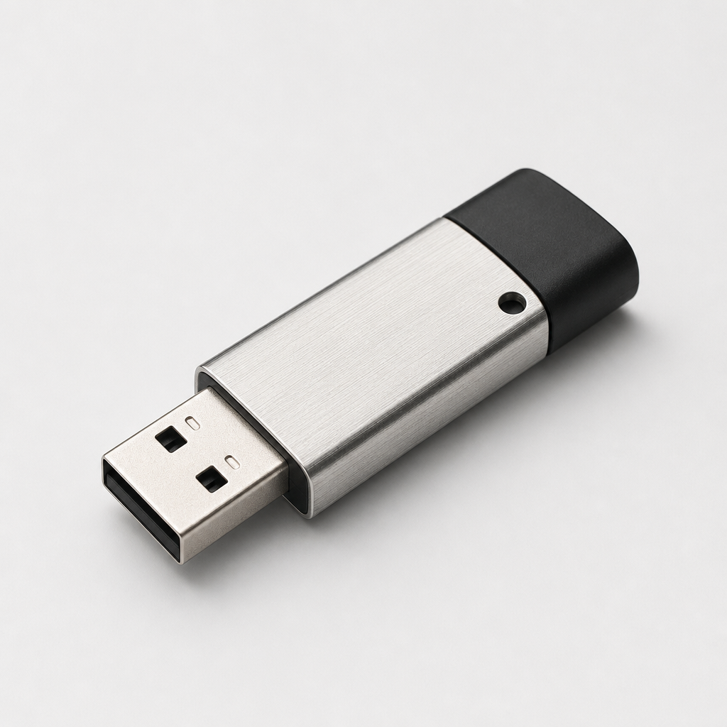 Compact silver and black USB flash drive