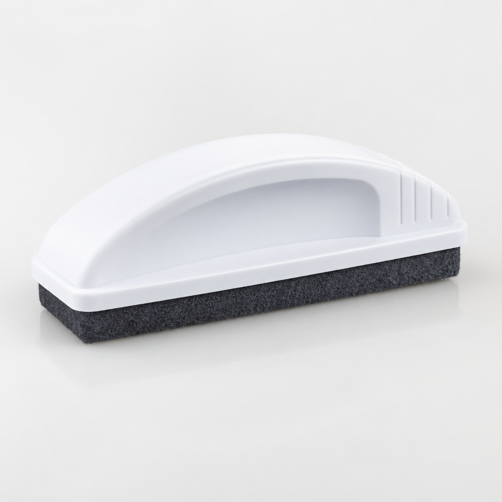 Magnetic whiteboard eraser with felt pad and ergonomic plastic grip