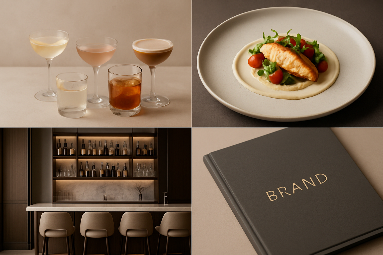 Collage premium de expansión en alimentos y bebidas, hospitalidad y creación de conceptos de marca