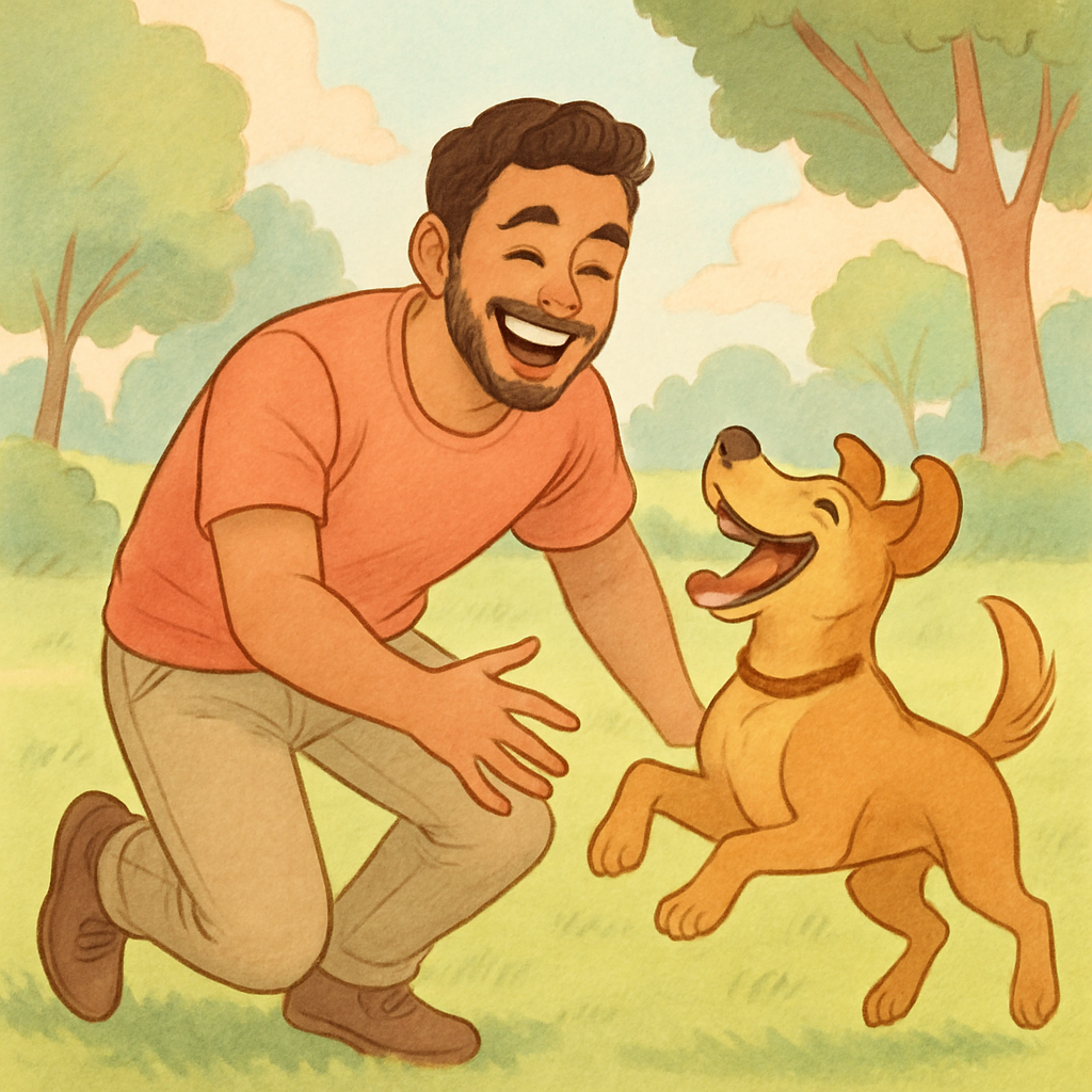 Dog dad Carlos with his playful dog
