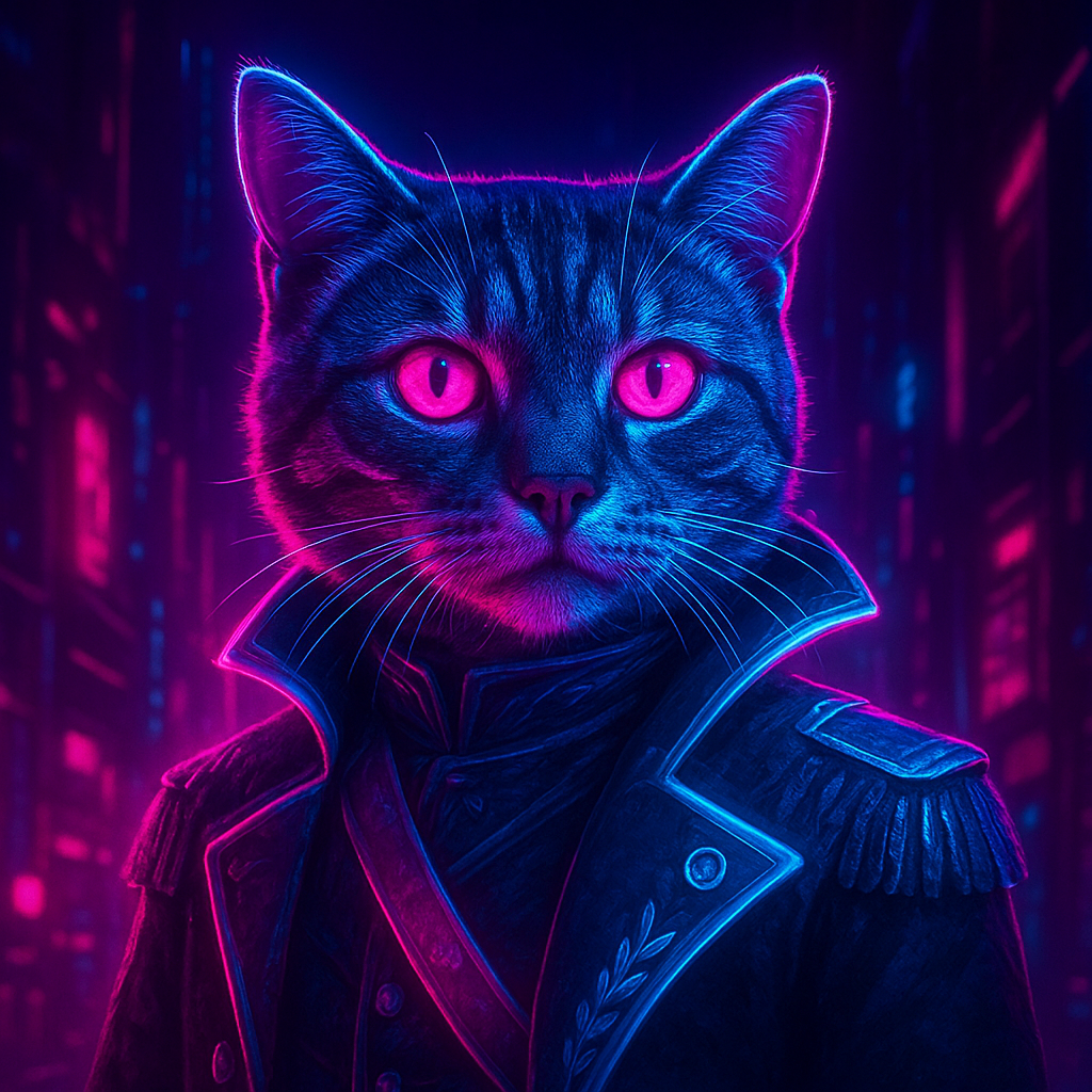 fluffy orange tabby dressed as a renaissance noble with a ruffled collar and velvet robe