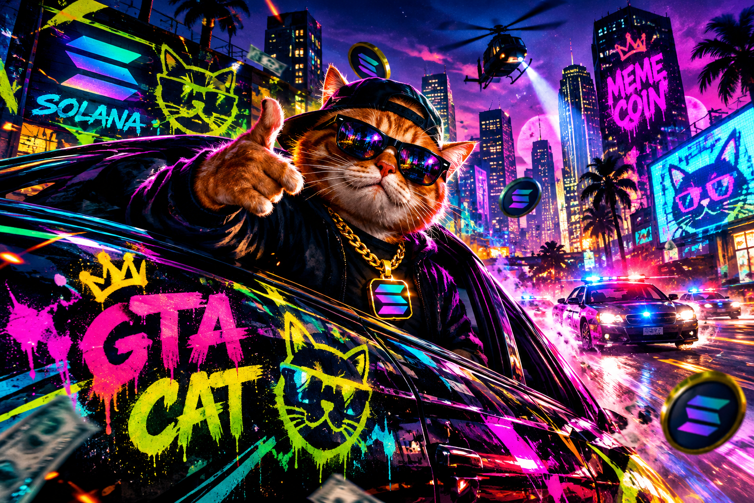 Wide horizontal neon city chaos banner placeholder for future GTA Cat promotional artwork
