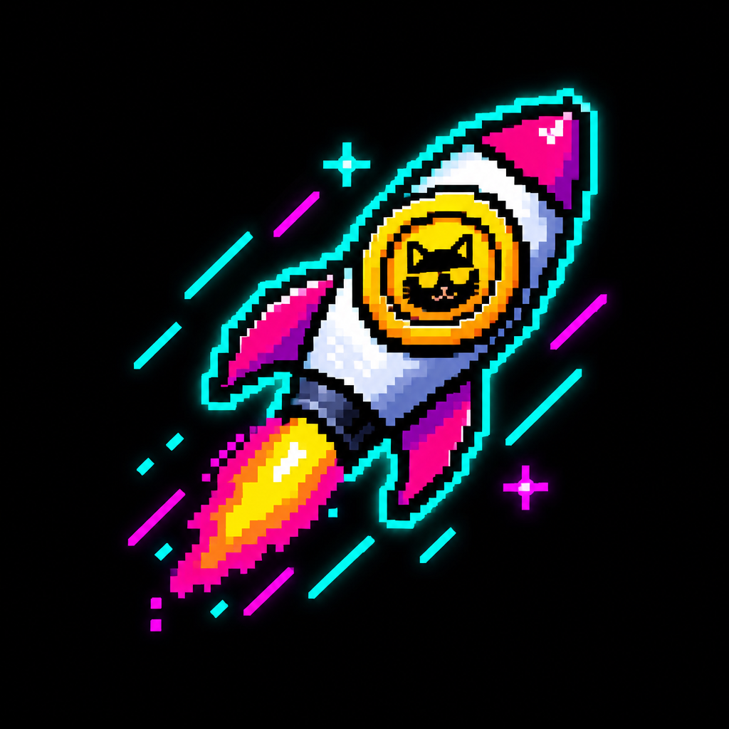 Small pixel-style rocket coin icon for pump.fun call-to-action