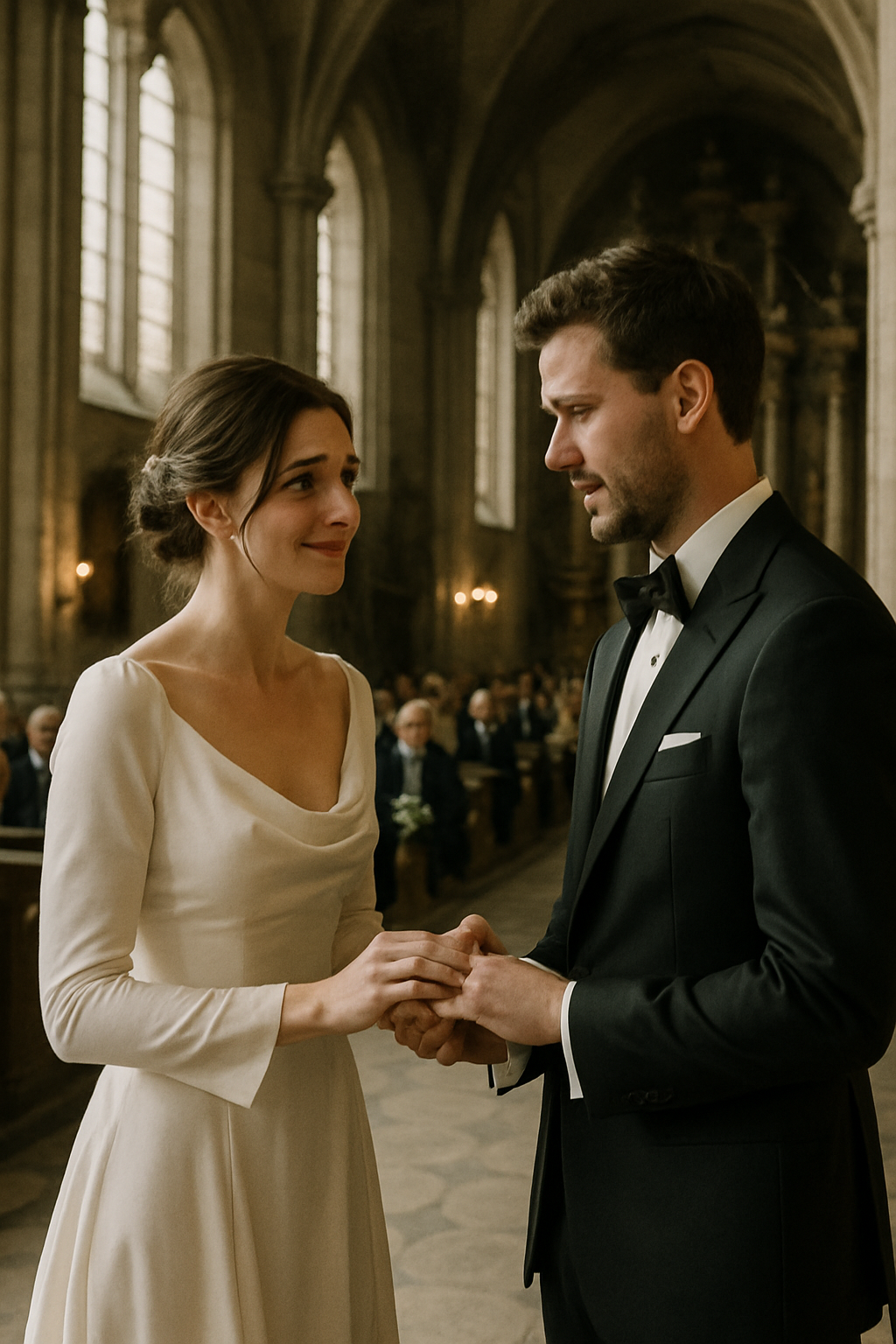 Bride and groom exchanging vows in Saint Sophia Cathedral with warm afternoon light