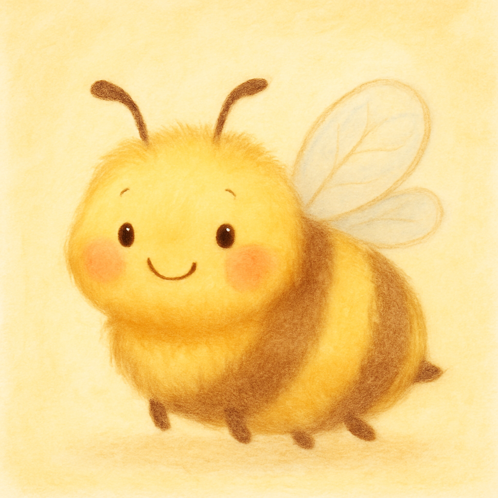 Cute bumble bee with tiny wings and rosy cheeks