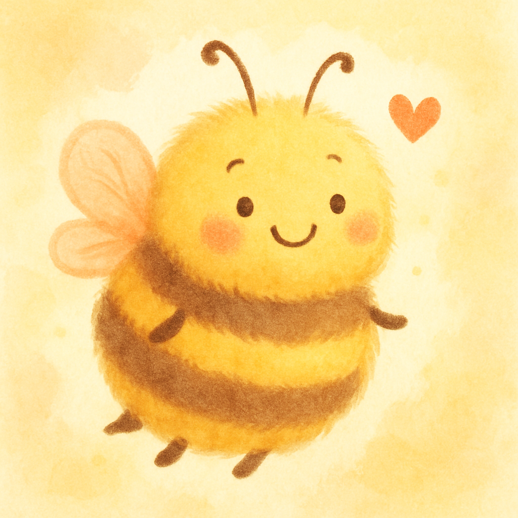 Playful bumble bee with soft stripes and friendly expression