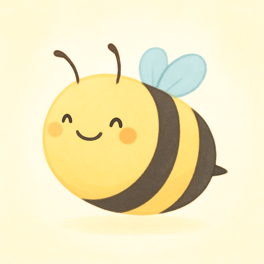 Smiling pastel bumble bee with tiny wings