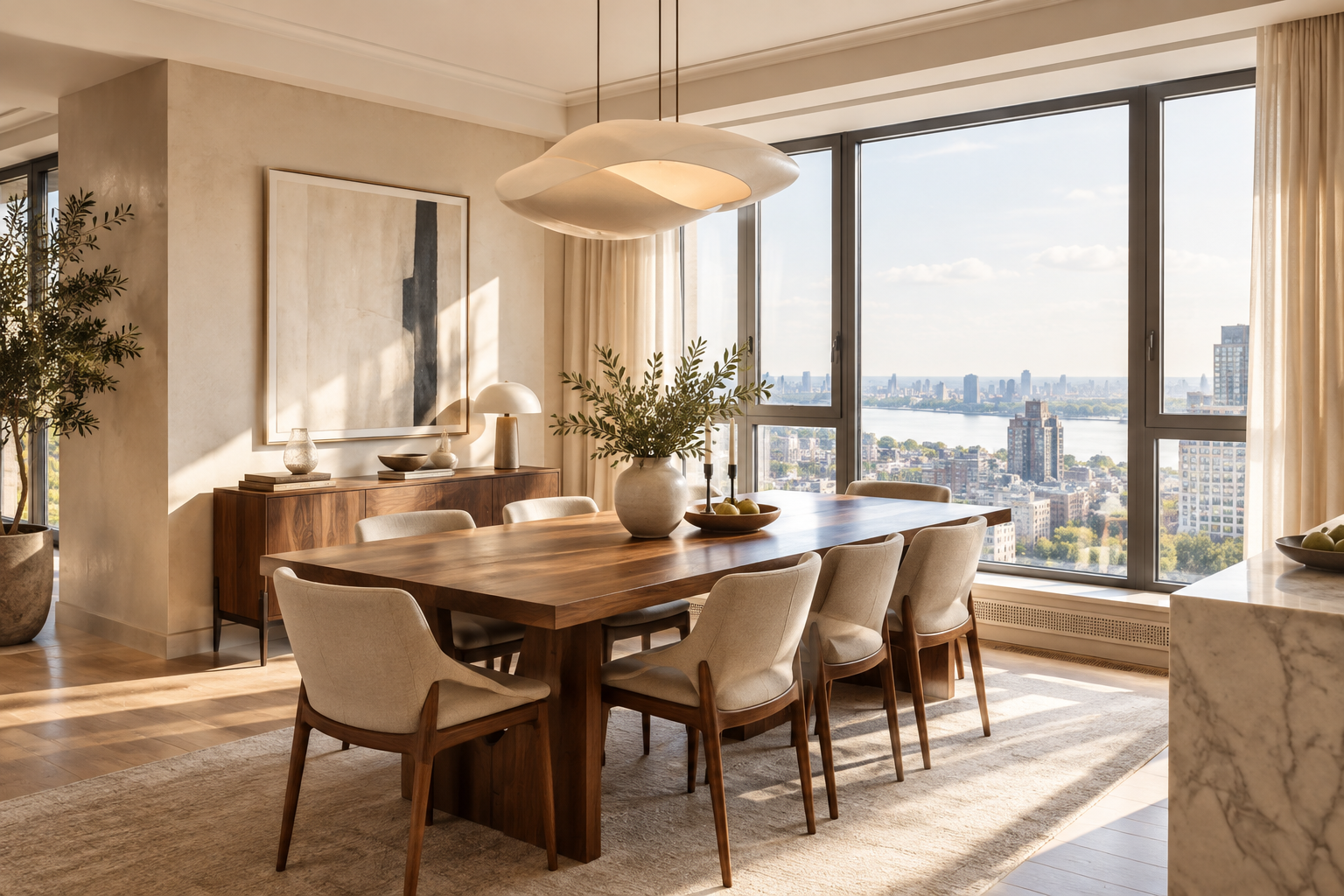 Elegant warm-toned dining room in a renovated Pechersk family apartment