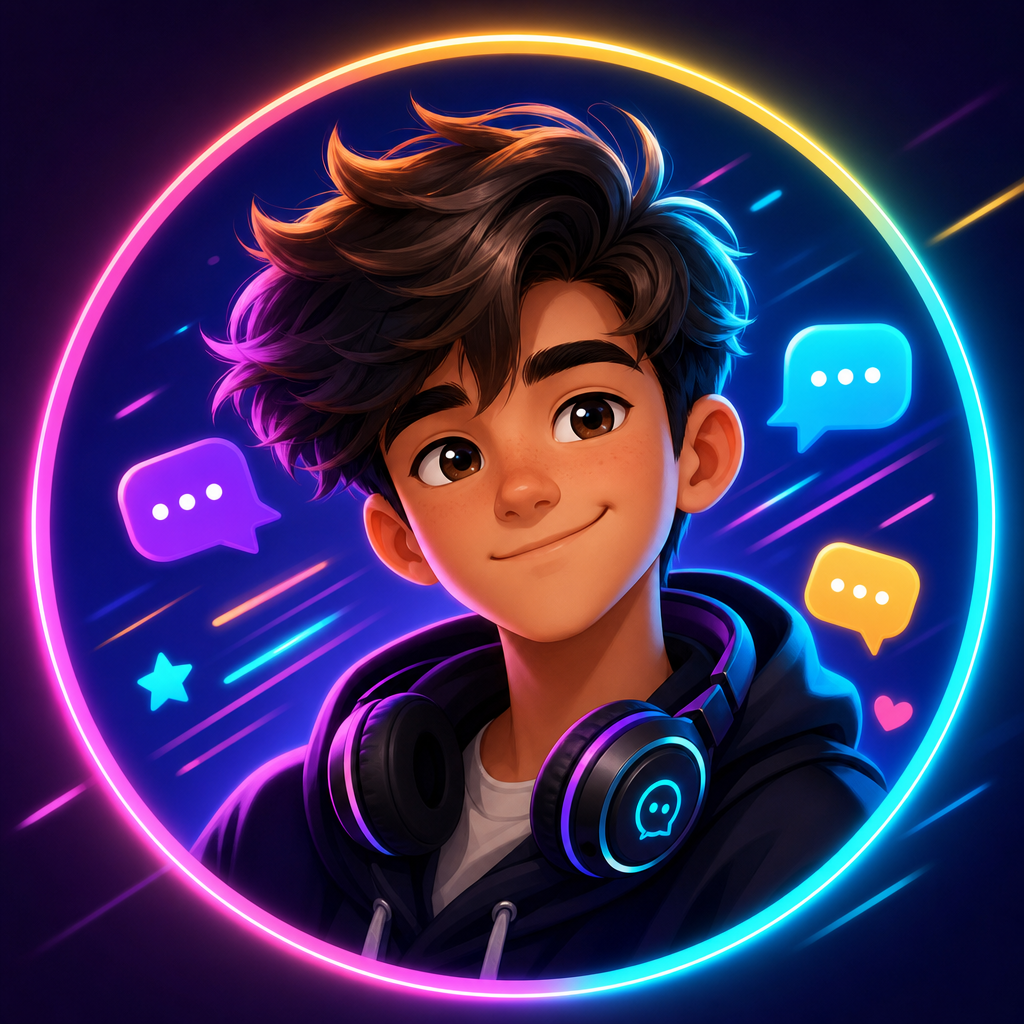 Animated teen avatar portrait with glowing frame
