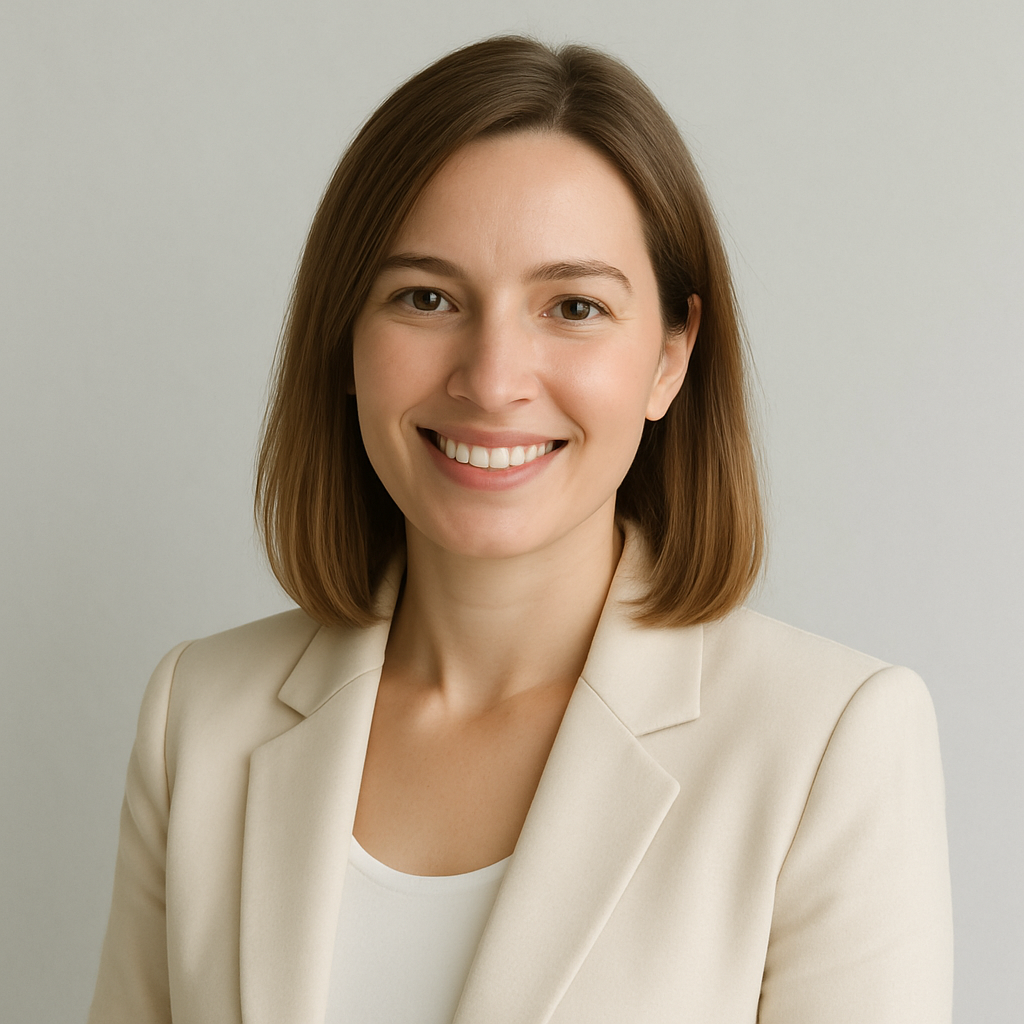 Small portrait of Olha Melnyk smiling in soft natural light